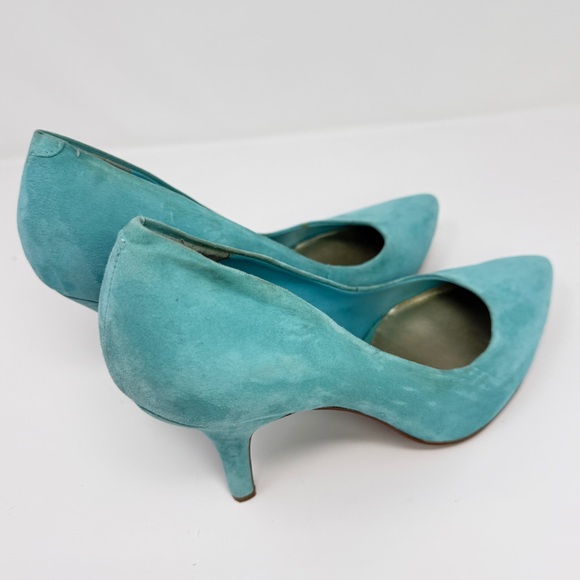 Jessica Simpson Avenx Blue Bell Aqua Suede Pointed Toe Pumps Women's Size 10W - Picture 12 of 16